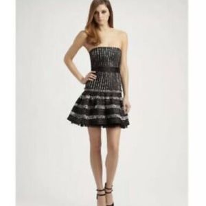 BCBG Madeline Stripe Jacquard Strapless Dress